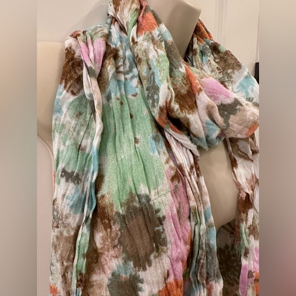 Abstract Floral Raw Hem Edge Lightweight Scarf Accessory Spring Pastel Neutrals - Picture 3 of 9